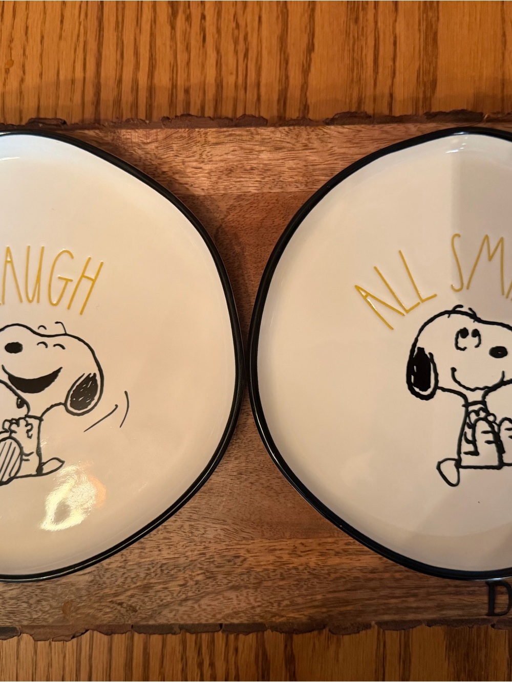 Rae Dunn x Peanuts Snoopy Salad Plates Set of 2 “All Smiles” & “Laugh” 8 inch